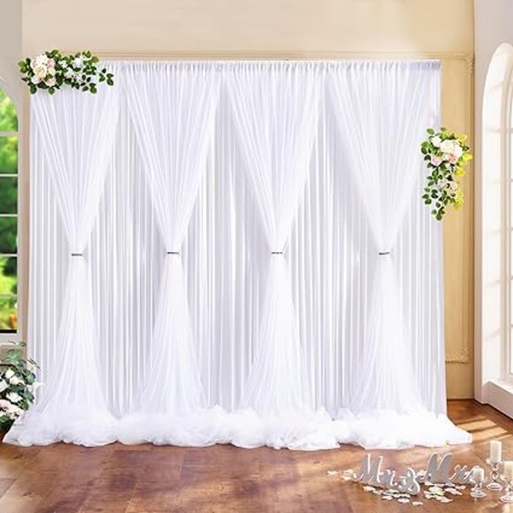 Wrinkle Free White Tulle Backdrop Curtains for Wedding Fabric Party Decorations - Picture 3 of 6